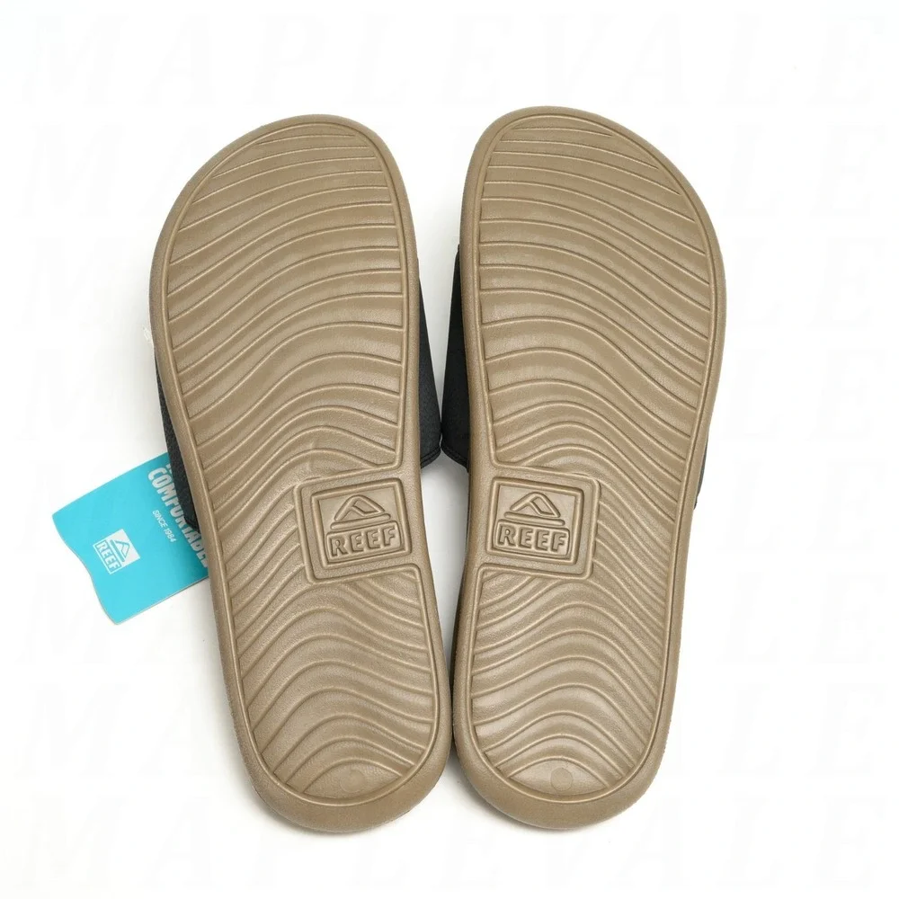 Reef One Slide Sandal - Men's Sz 8 - Black/Fossil Brown Beach Slides CJ5733 NWT
